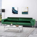 Emerald Green Velvet Four-Seat Sofa Solid Wood Frame Metal Legs Plush Cushions