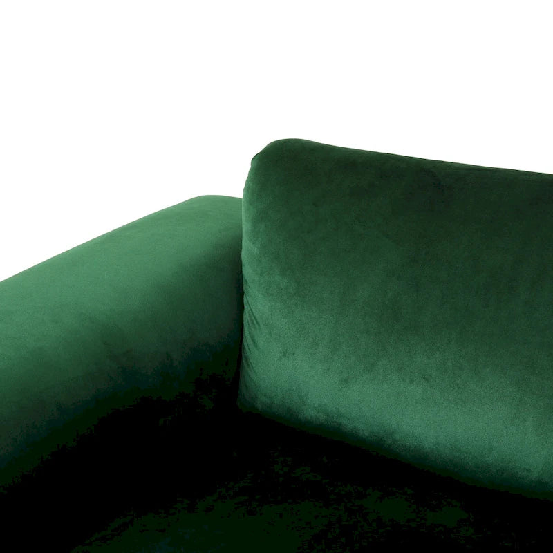 Emerald Green Velvet Four-Seat Sofa Solid Wood Frame Metal Legs Plush Cushions