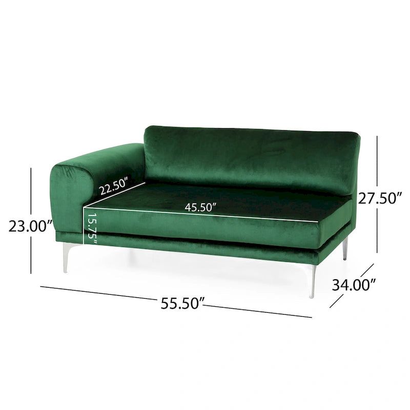Emerald Green Velvet Four-Seat Sofa Solid Wood Frame Metal Legs Plush Cushions