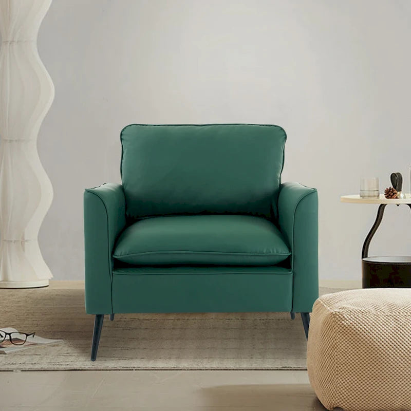 Green Faux Leather Upholstered Accent Chair with Cushions and Metal Legs