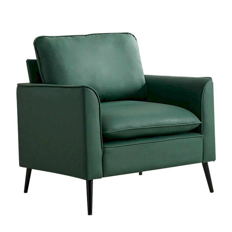 Green Faux Leather Upholstered Accent Chair with Cushions and Metal Legs