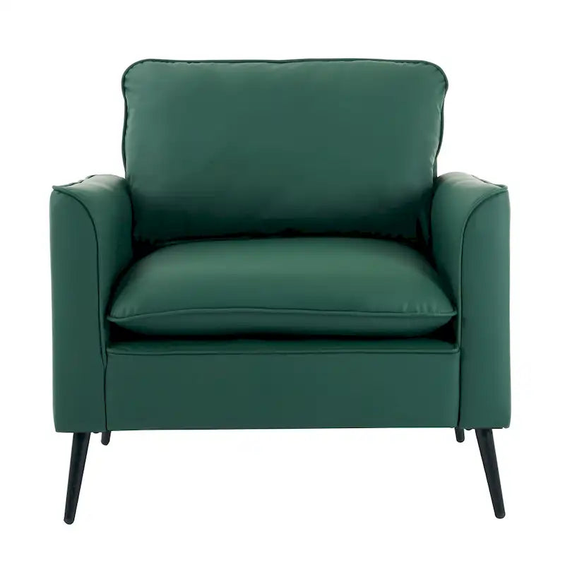 Green Faux Leather Upholstered Accent Chair with Cushions and Metal Legs