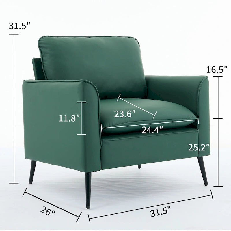 Green Faux Leather Upholstered Accent Chair with Cushions and Metal Legs