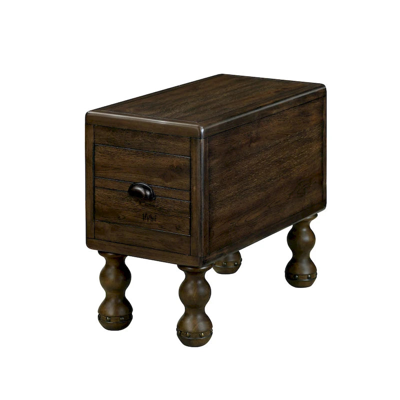 Solid Wood End Table, Rectangle 23.6 inch Narrow Side Table with Drawer, Vintage Bedside Table Nightstand for Small Spaces
