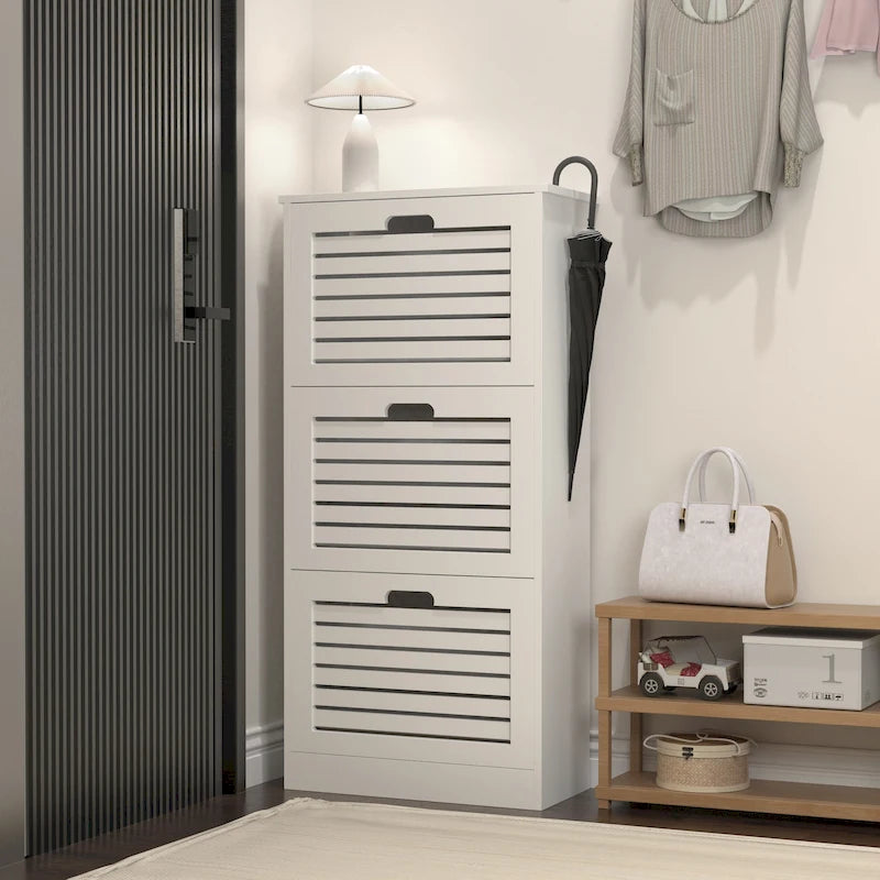 White 3-Tier Flip Door Shoe Cabinet for Entryway Hallway Storage