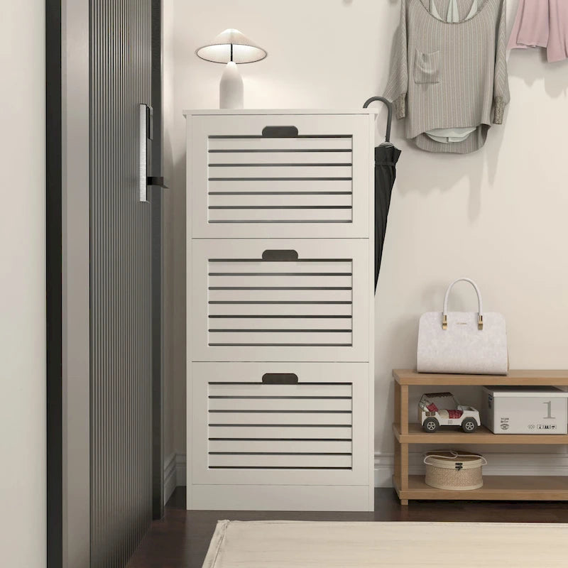 White 3-Tier Flip Door Shoe Cabinet for Entryway Hallway Storage