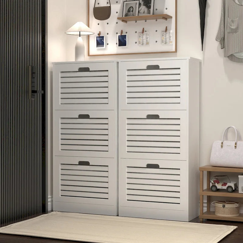 White 3-Tier Flip Door Shoe Cabinet for Entryway Hallway Storage