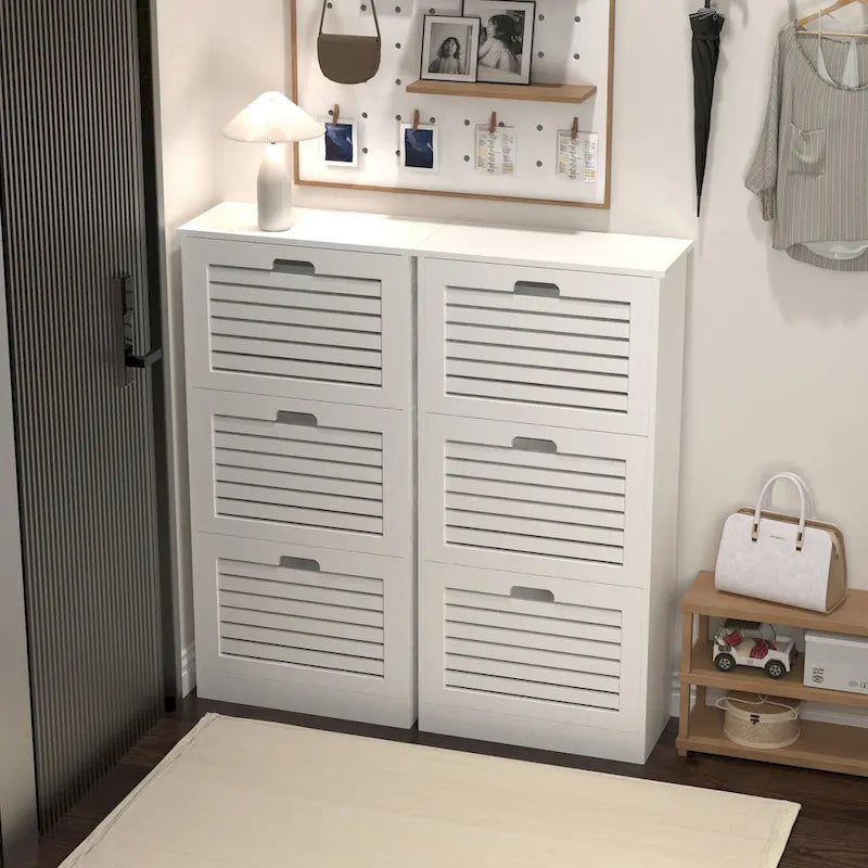 White 3-Tier Flip Door Shoe Cabinet for Entryway Hallway Storage