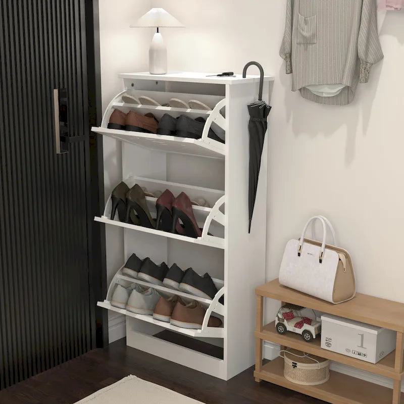 White 3-Tier Flip Door Shoe Cabinet for Entryway Hallway Storage