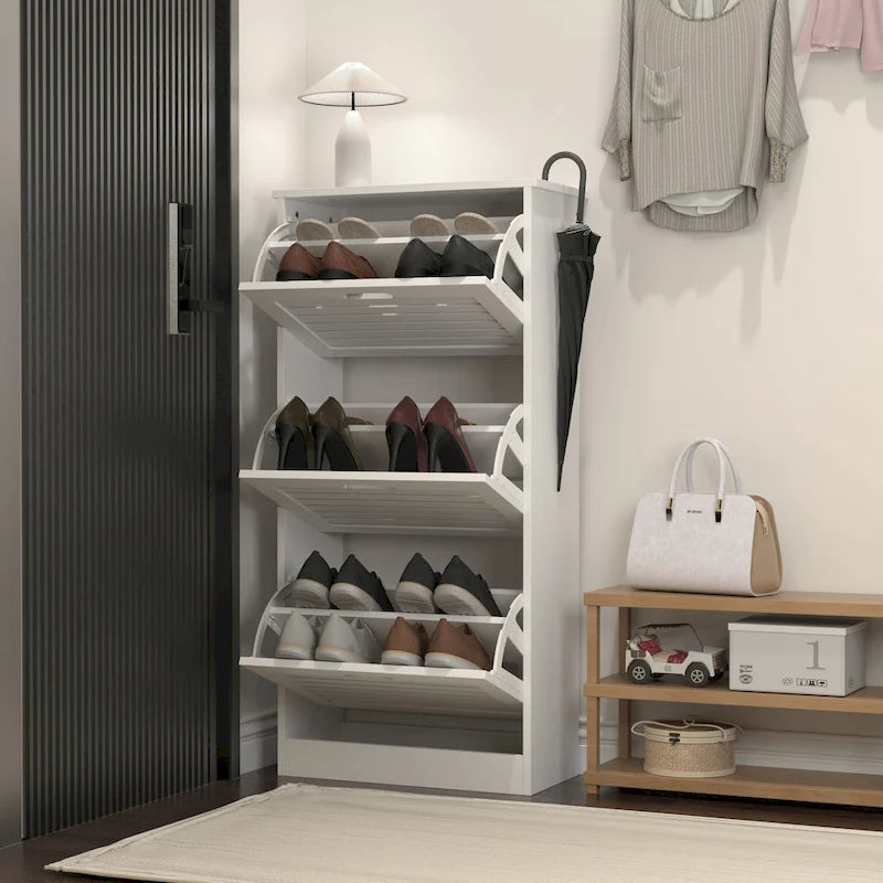White 3-Tier Flip Door Shoe Cabinet for Entryway Hallway Storage