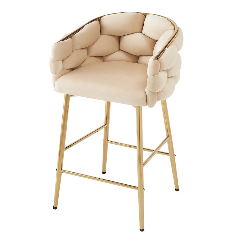 Modern 28-Inch Set of 2 Bar Stools with Velvet Padded Backrest Seat, Metal Legs for Dining Room Living Room and Bedroom