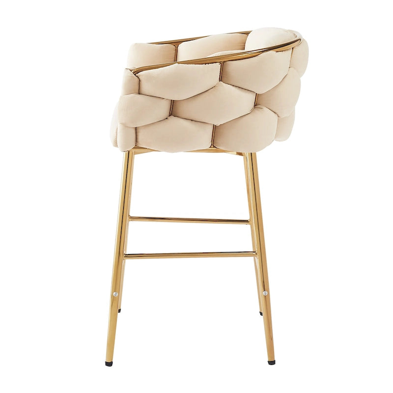 Modern 28-Inch Set of 2 Bar Stools with Velvet Padded Backrest Seat, Metal Legs for Dining Room Living Room and Bedroom