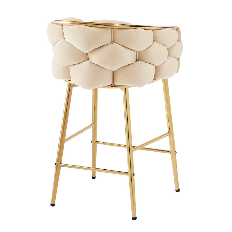 Modern 28-Inch Set of 2 Bar Stools with Velvet Padded Backrest Seat, Metal Legs for Dining Room Living Room and Bedroom