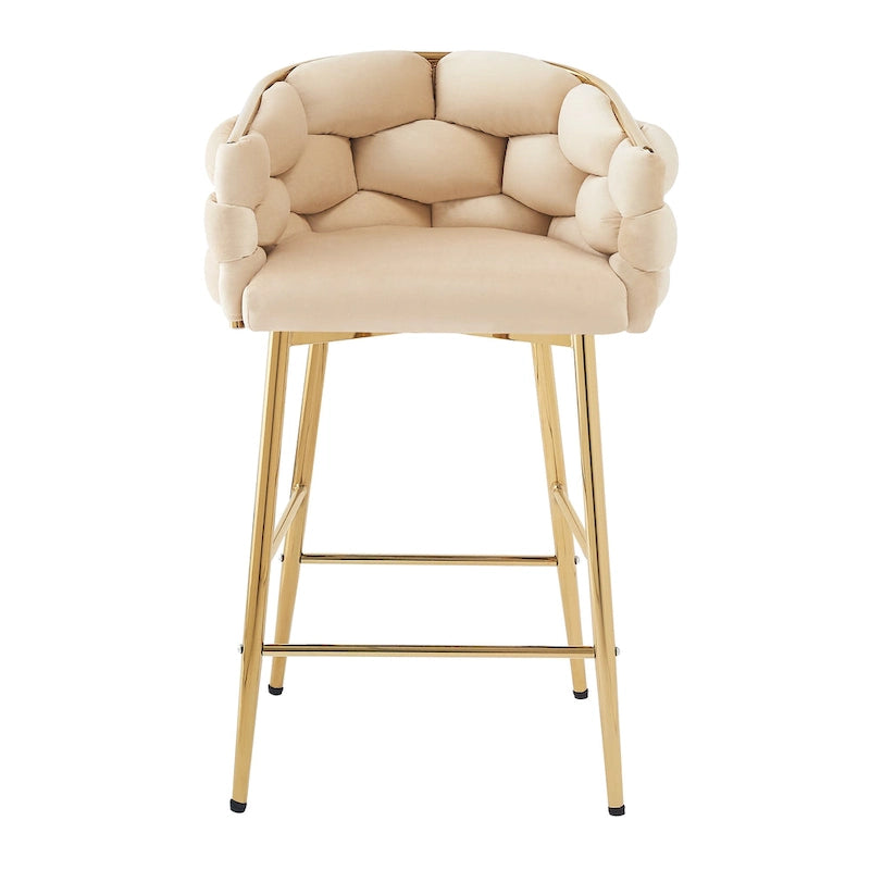 Modern 28-Inch Set of 2 Bar Stools with Velvet Padded Backrest Seat, Metal Legs for Dining Room Living Room and Bedroom
