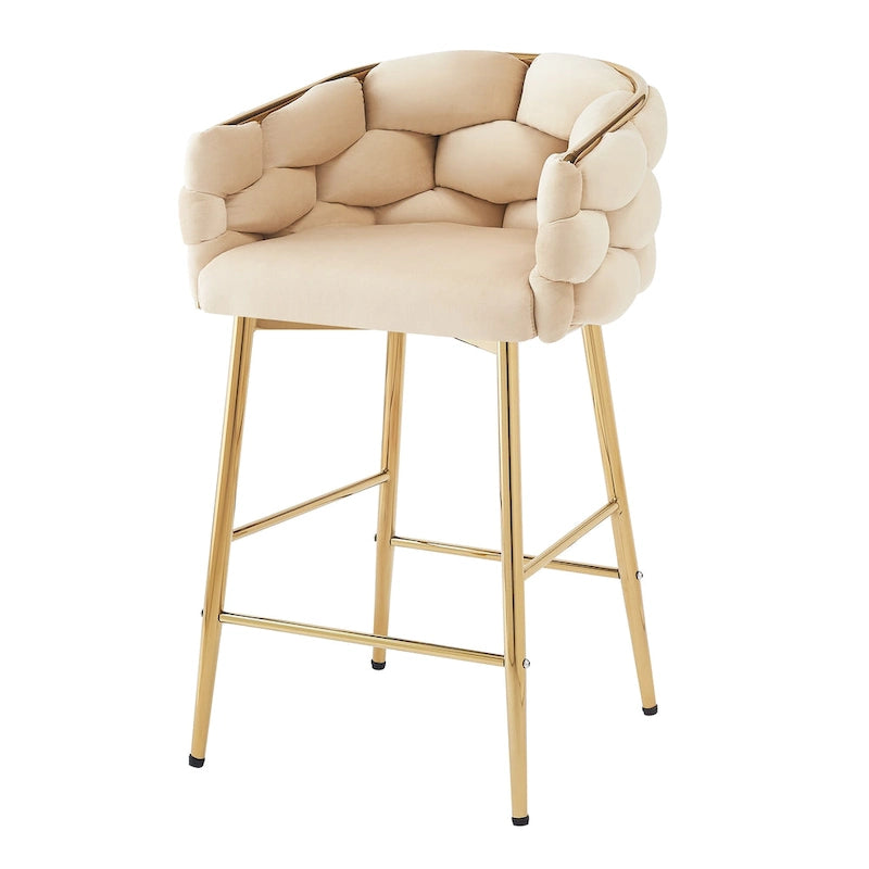 Modern 28-Inch Set of 2 Bar Stools with Velvet Padded Backrest Seat, Metal Legs for Dining Room Living Room and Bedroom