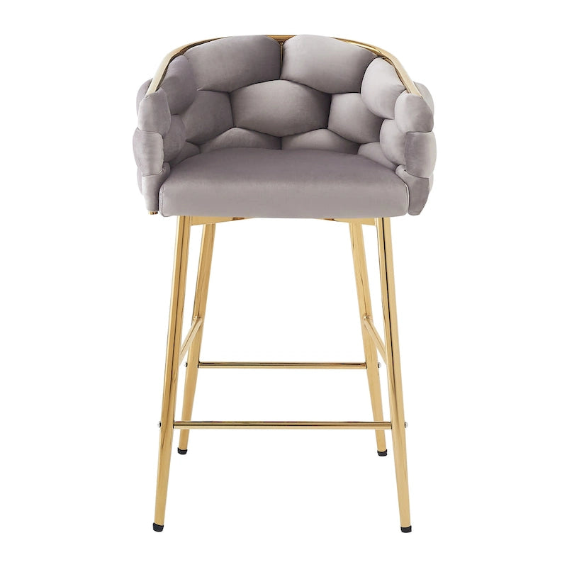 Modern 28-Inch Set of 2 Bar Stools with Velvet Padded Backrest Seat, Metal Legs for Dining Room Living Room and Bedroom
