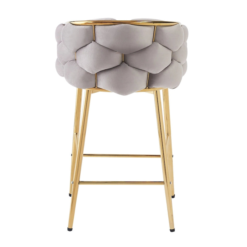 Modern 28-Inch Set of 2 Bar Stools with Velvet Padded Backrest Seat, Metal Legs for Dining Room Living Room and Bedroom