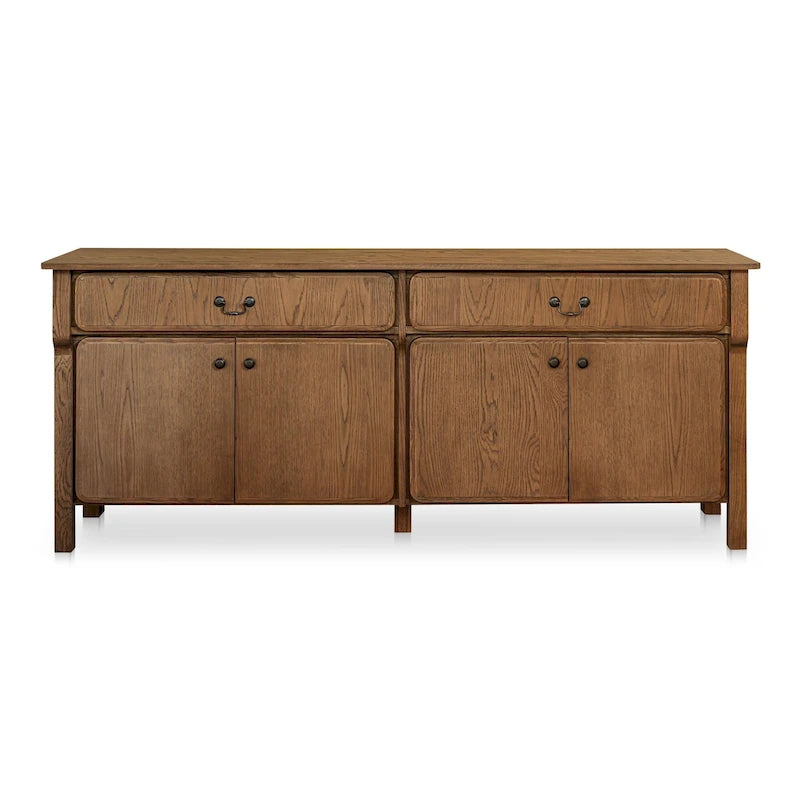 Warm Brown Oak Sideboard with Drawers and Curved Legs