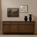 Warm Brown Oak Sideboard with Drawers and Curved Legs