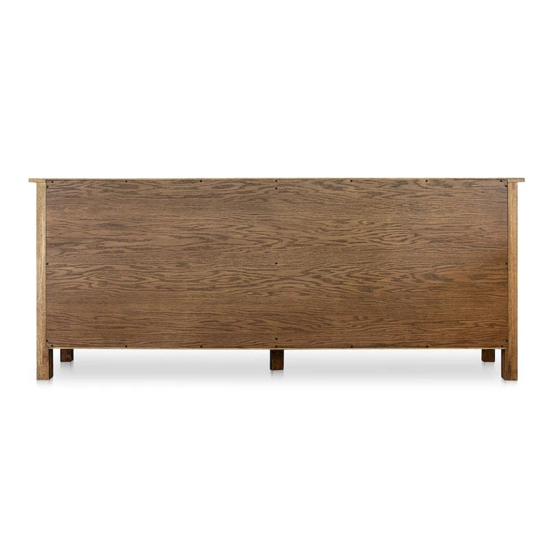 Warm Brown Oak Sideboard with Drawers and Curved Legs