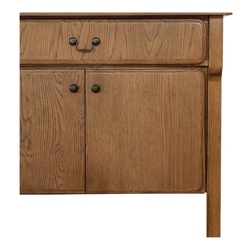 Warm Brown Oak Sideboard with Drawers and Curved Legs