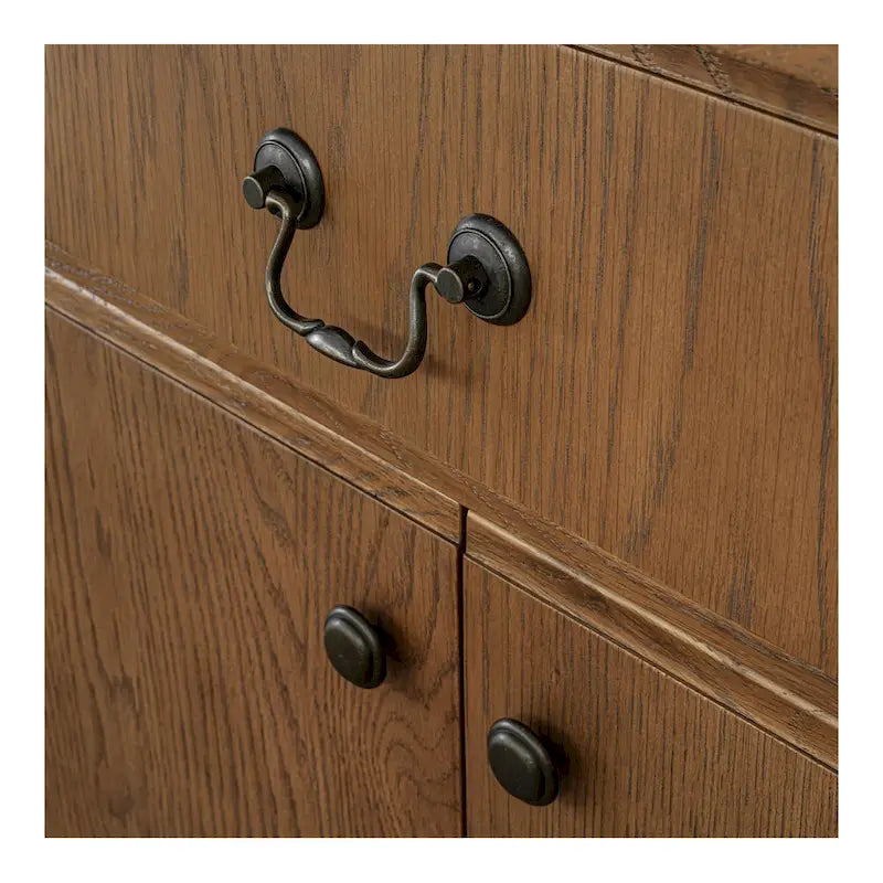 Warm Brown Oak Sideboard with Drawers and Curved Legs