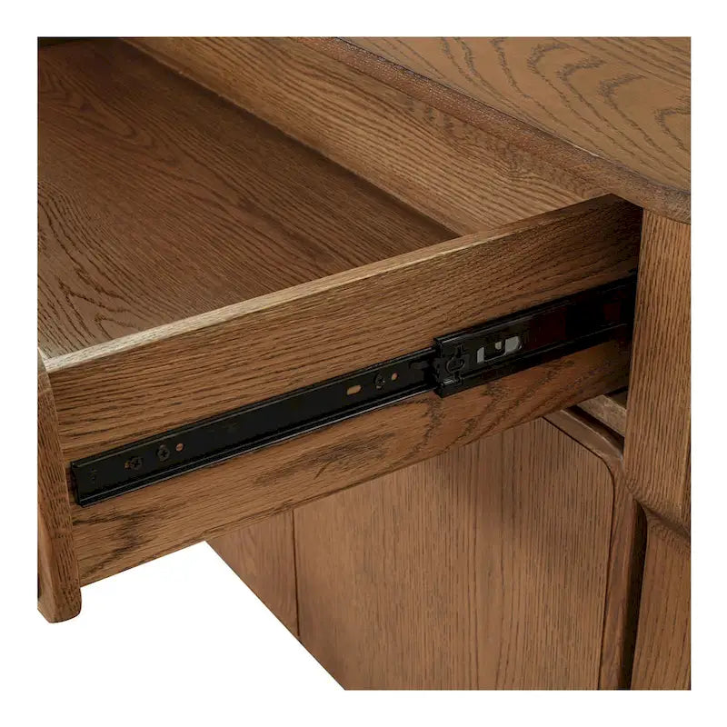 Warm Brown Oak Sideboard with Drawers and Curved Legs
