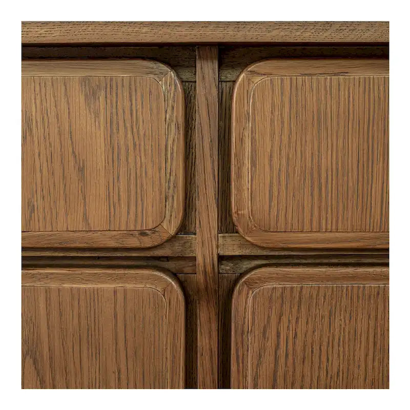 Warm Brown Oak Sideboard with Drawers and Curved Legs