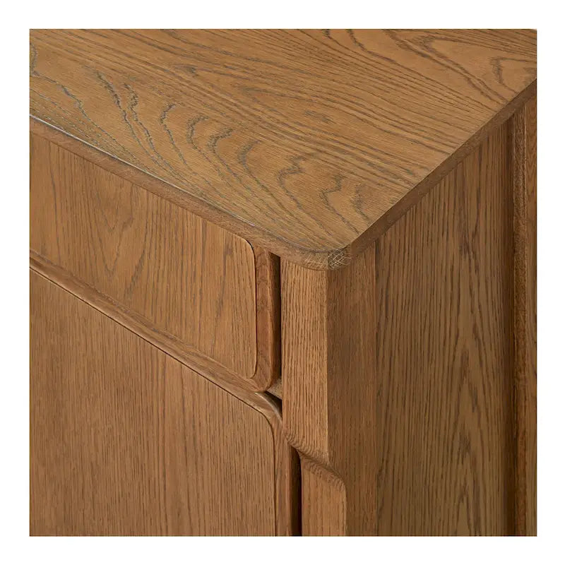 Warm Brown Oak Sideboard with Drawers and Curved Legs