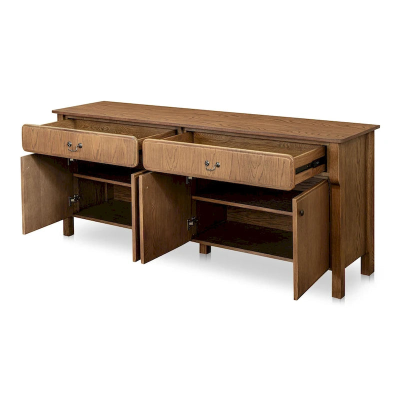 Warm Brown Oak Sideboard with Drawers and Curved Legs