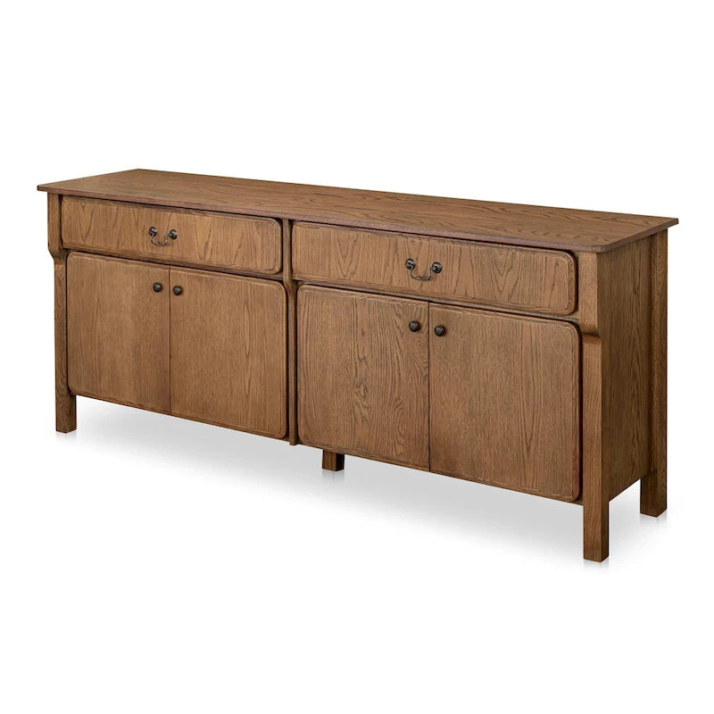 Warm Brown Oak Sideboard with Drawers and Curved Legs