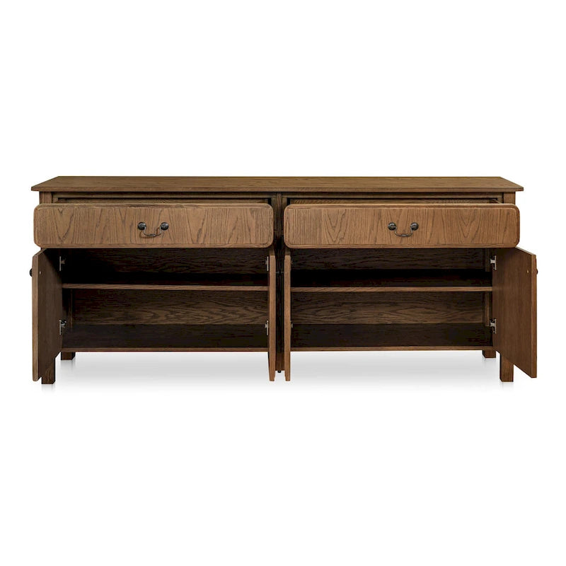Warm Brown Oak Sideboard with Drawers and Curved Legs