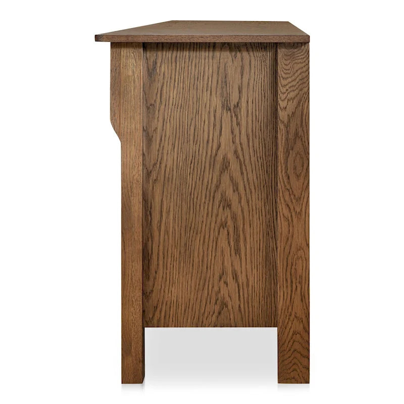 Warm Brown Oak Sideboard with Drawers and Curved Legs