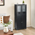 4-Door Floor Storage Cabinet with Drawers, Tempered Glass, White/Grey/Black
