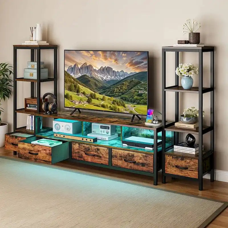 LED TV Stand For 43 to 65 with Storage 4 Tier Bookcase Rustic Brown - 58 inches
