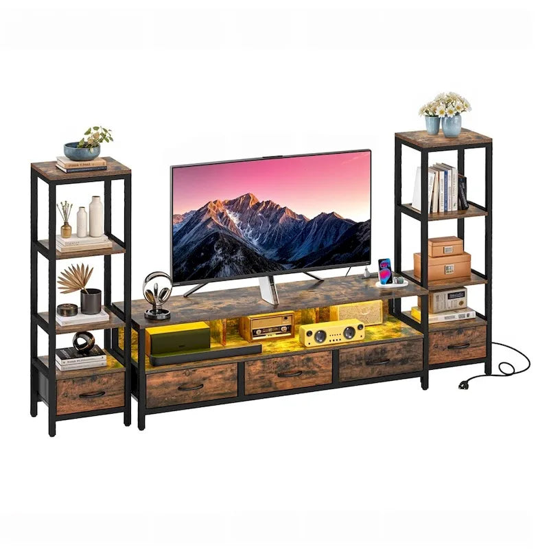 LED TV Stand For 43 to 65 with Storage 4 Tier Bookcase Rustic Brown - 58 inches