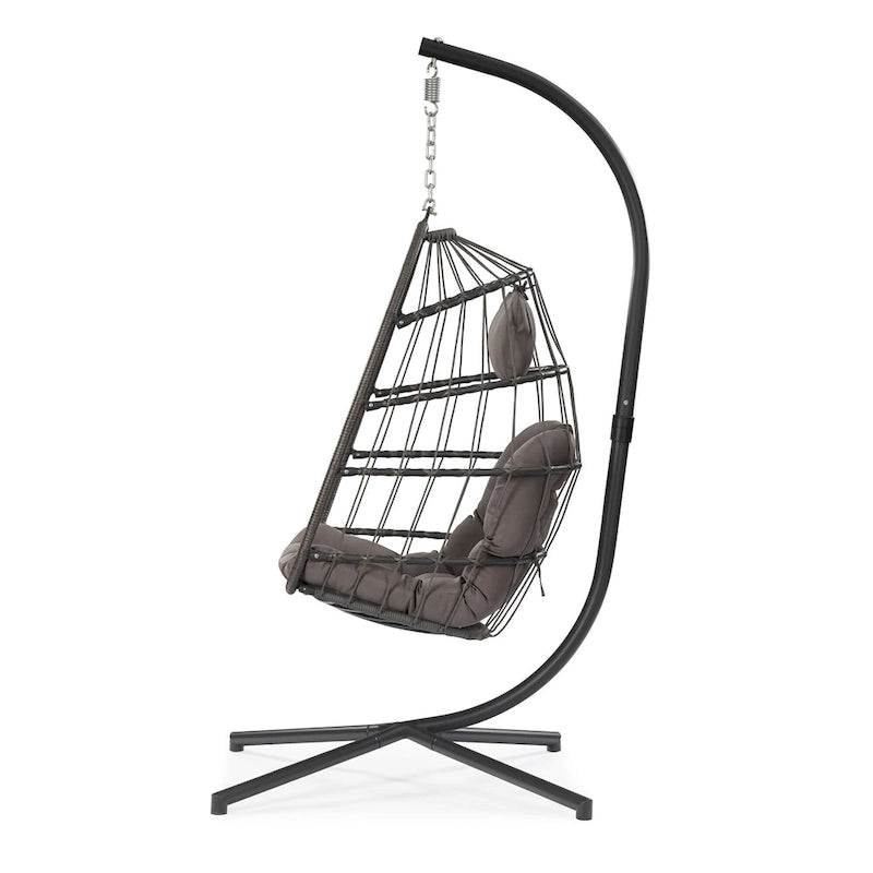 Hanging Egg Chair with Stand, Gray Wicker Rattan Swing Chair with Cushion