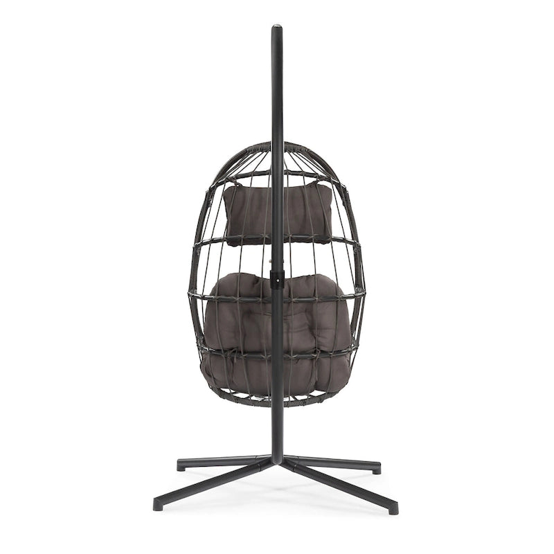 Hanging Egg Chair with Stand, Gray Wicker Rattan Swing Chair with Cushion