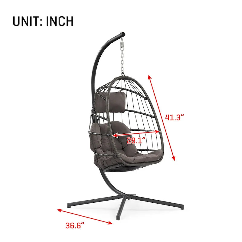 Hanging Egg Chair with Stand, Gray Wicker Rattan Swing Chair with Cushion