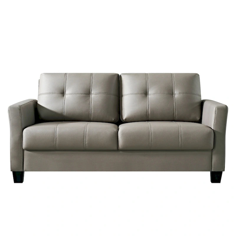 Tufted Faux Leather 2-Seater Loveseat Sofa Light Brown Beige