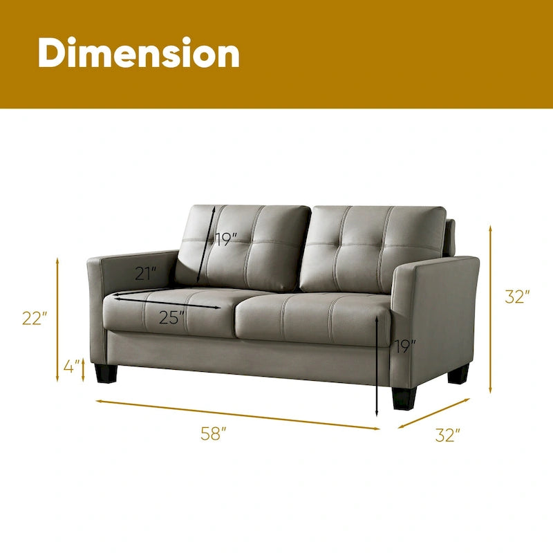 Tufted Faux Leather 2-Seater Loveseat Sofa Light Brown Beige