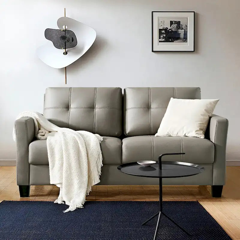 Tufted Faux Leather 2-Seater Loveseat Sofa Light Brown Beige