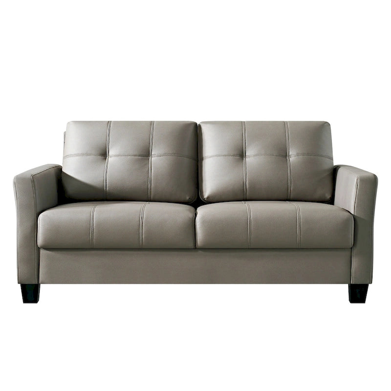 Tufted Faux Leather 2-Seater Loveseat Sofa Light Brown Beige