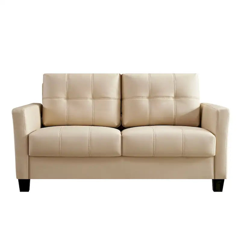 Tufted Faux Leather 2-Seater Loveseat Sofa Light Brown Beige