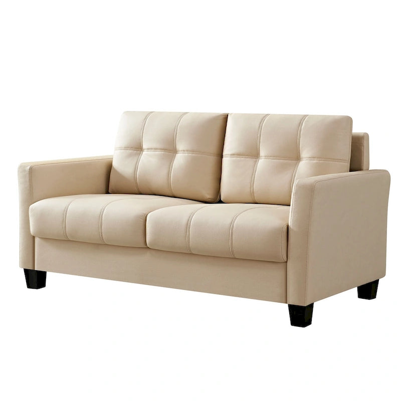 Tufted Faux Leather 2-Seater Loveseat Sofa Light Brown Beige