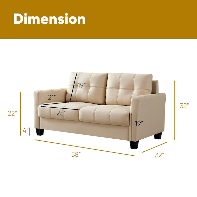Tufted Faux Leather 2-Seater Loveseat Sofa Light Brown Beige