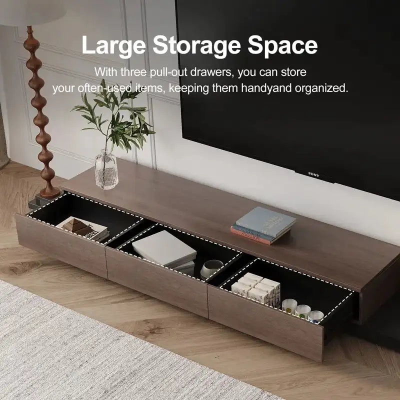 3-Drawers Retracted Extendable TV Stand Media Console In Stretch 70- 110