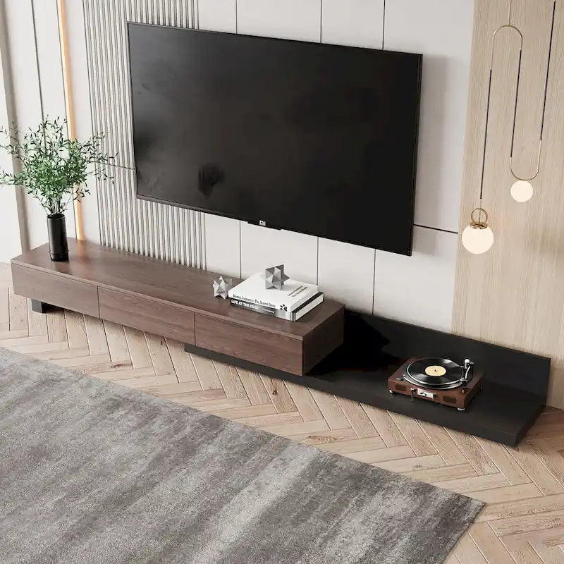 3-Drawers Retracted Extendable TV Stand Media Console In Stretch 70- 110