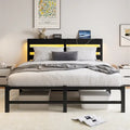 Queen Size Metal Platform Bed Frame with LED Headboard and USB Ports, Black