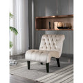Beige Button-Tufted Velvet Accent Chair with Black Wood Legs